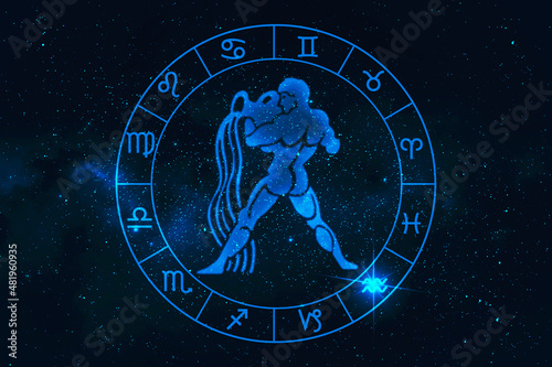 aquarius horoscope sign in twelve zodiac with galaxy stars backgroun