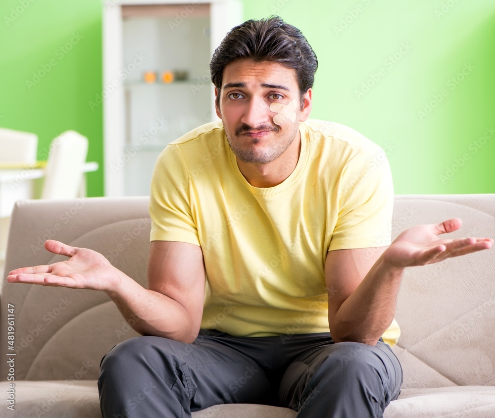 Young man at home after injury Young man at home after injury