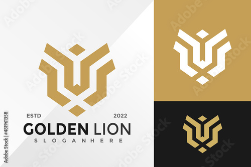 Gold Lion Head Logo Design Vector illustration template