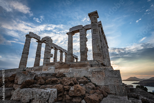 Late evening at the foot of the ancient temple