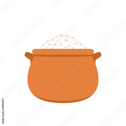 Cooking rice in earthen pot. Earth pot vector.