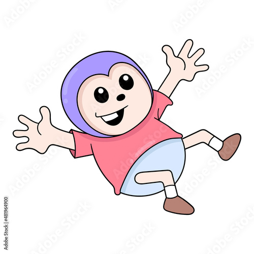 boy is jumping happily, doodle icon image kawaii