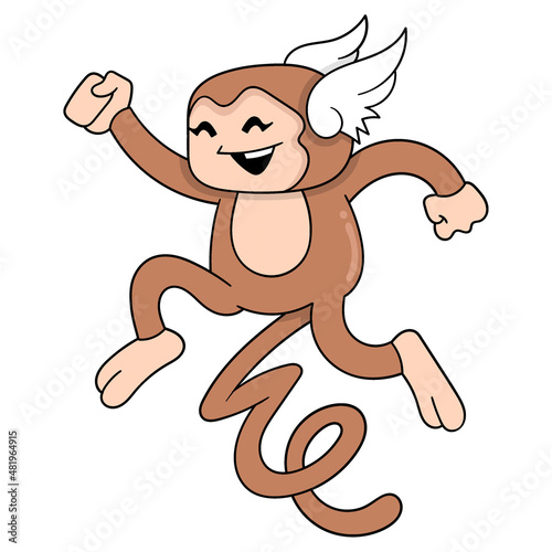 monkey child is having a happy face, doodle icon image kawaii