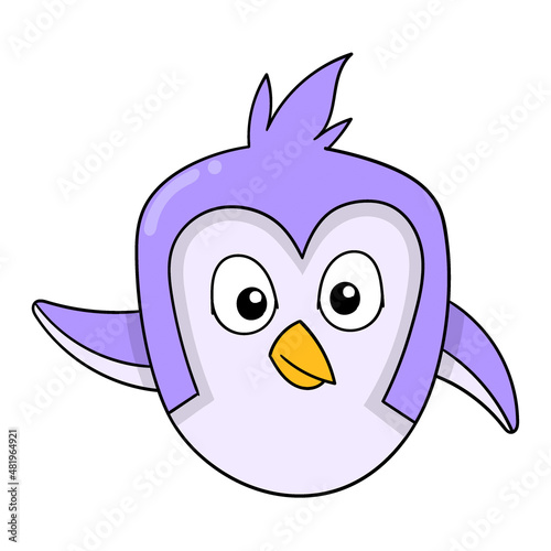 purple penguin smiling happy expression, doodle icon image kawaii