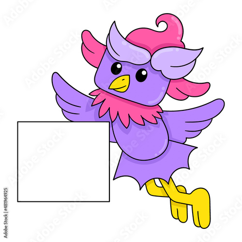 purple bird flying carrying blank background template, doodle icon image kawaii