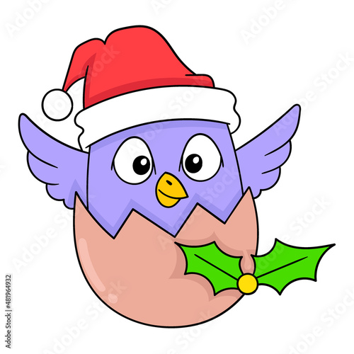 the birth of little chick on christmas celebration, doodle icon image kawaii
