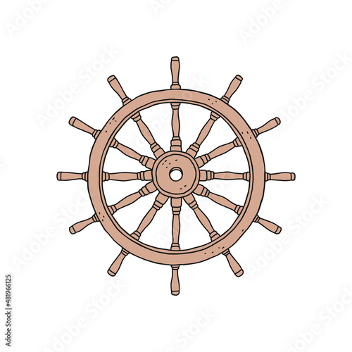 steering wheel rudder. Vector doodle sketch outline retro isolated illustration.
