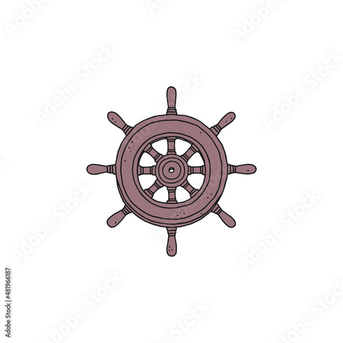 steering wheel rudder. Vector doodle sketch outline retro isolated illustration.