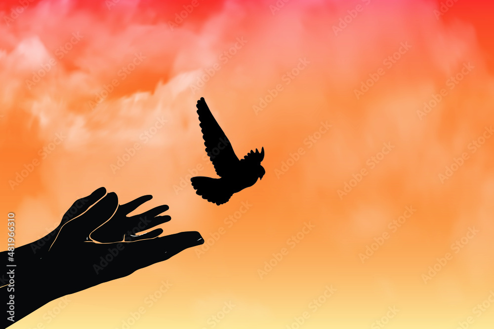 vector illustration of birds flying from an open hand for freedom
