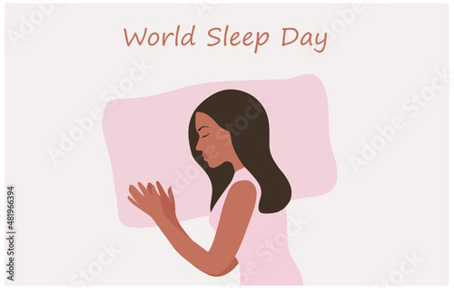 World sleep day concept, beautiful woman sleeping with good dream vector illustration. 