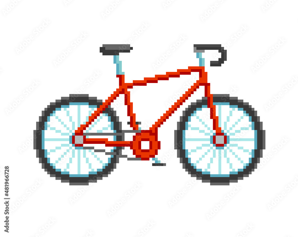 Pixel Art Red bike on a white background. Pixel graphics bicycle in