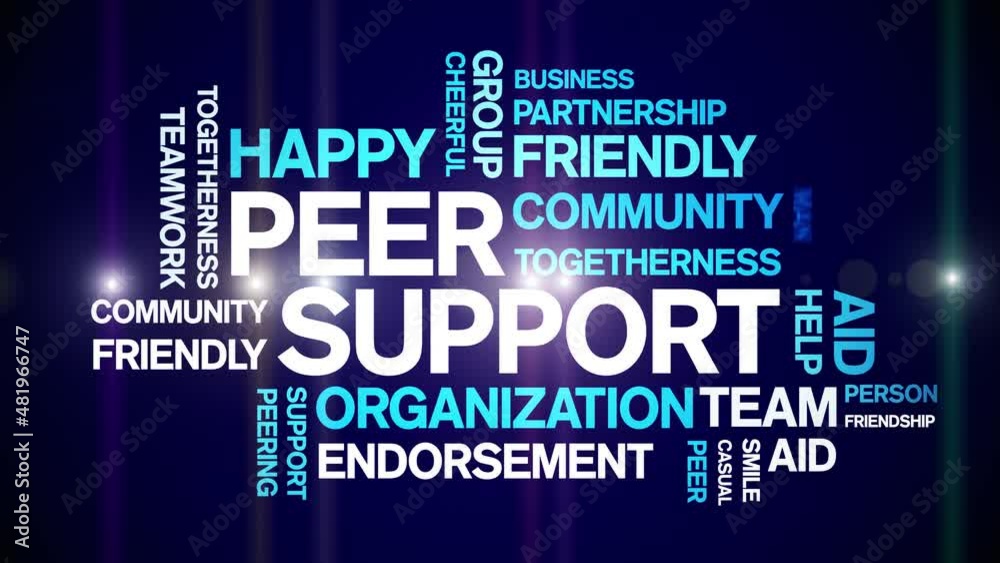 Peer Support animated tag word cloud;text design animation kinetic typography seamless loop.