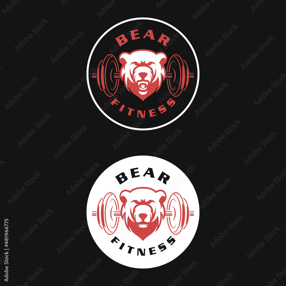 Fototapeta premium SET CIRCLE EMBLEM FITNESS LOGO , BADGE, ANIMAL ICON, BEAR LOGO DESIGN TEMPLATE