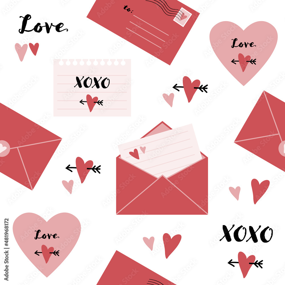 Seamless pattern with love notes and envelopes. Seamless pattern with love notes and envelopes.