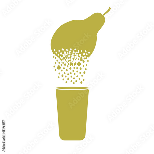 The pear dissolves as a liquid or juice and falls into the glass. destruction effect. diffusion