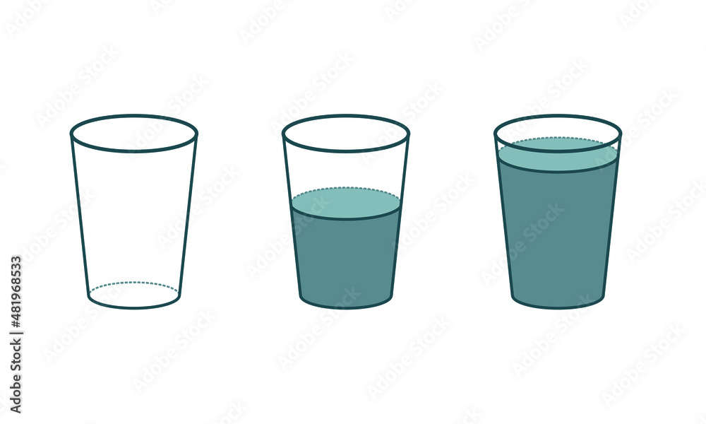 Glass empty, full, half set line icon. Water measurments in transparent glass for elementary school. Vector illustartion Glass empty, full, half set line icon. Water measurments in transparent glass for elementary school. Vector illustartion