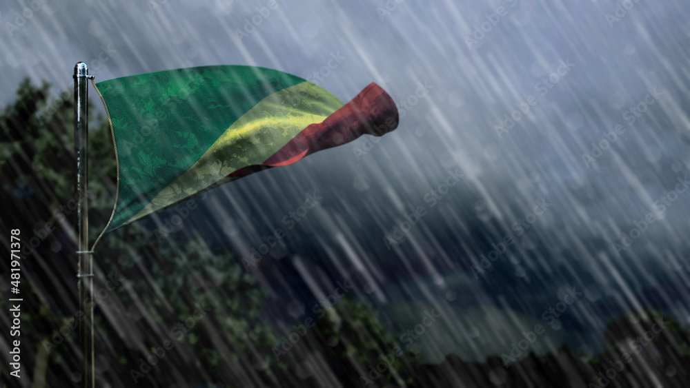 Fotografie, Obraz flag of Congo with rain and dark clouds, terrible weather symbol - nature 3D ill