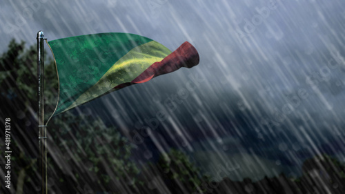Fotografie, Obraz flag of Congo with rain and dark clouds, terrible weather symbol - nature 3D ill
