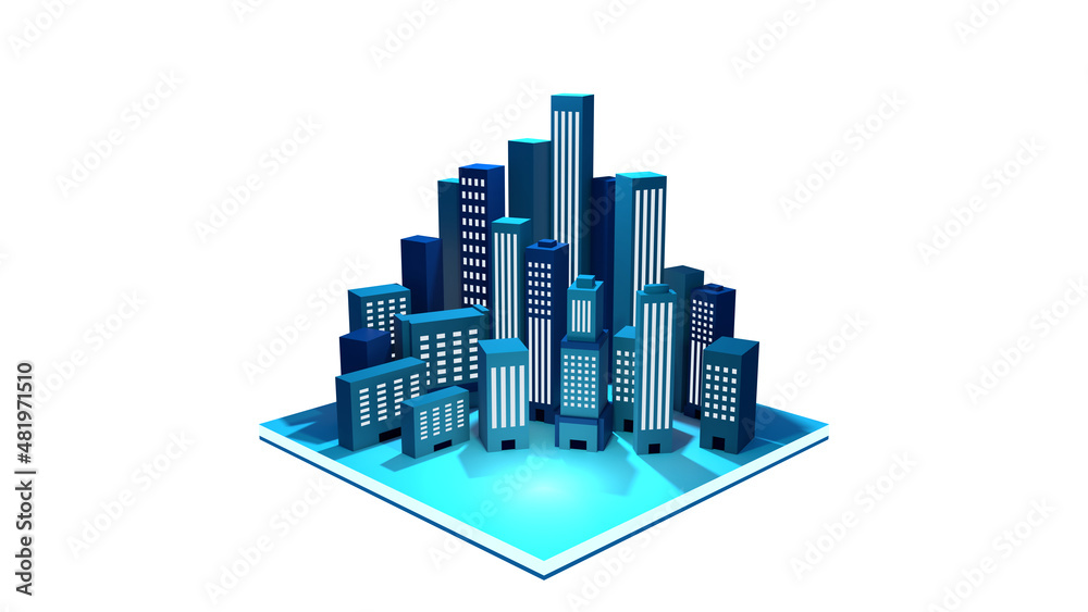 たくさんのビル　3DCG　アイコン　挿し絵　都市　都会　ビジネス　社会