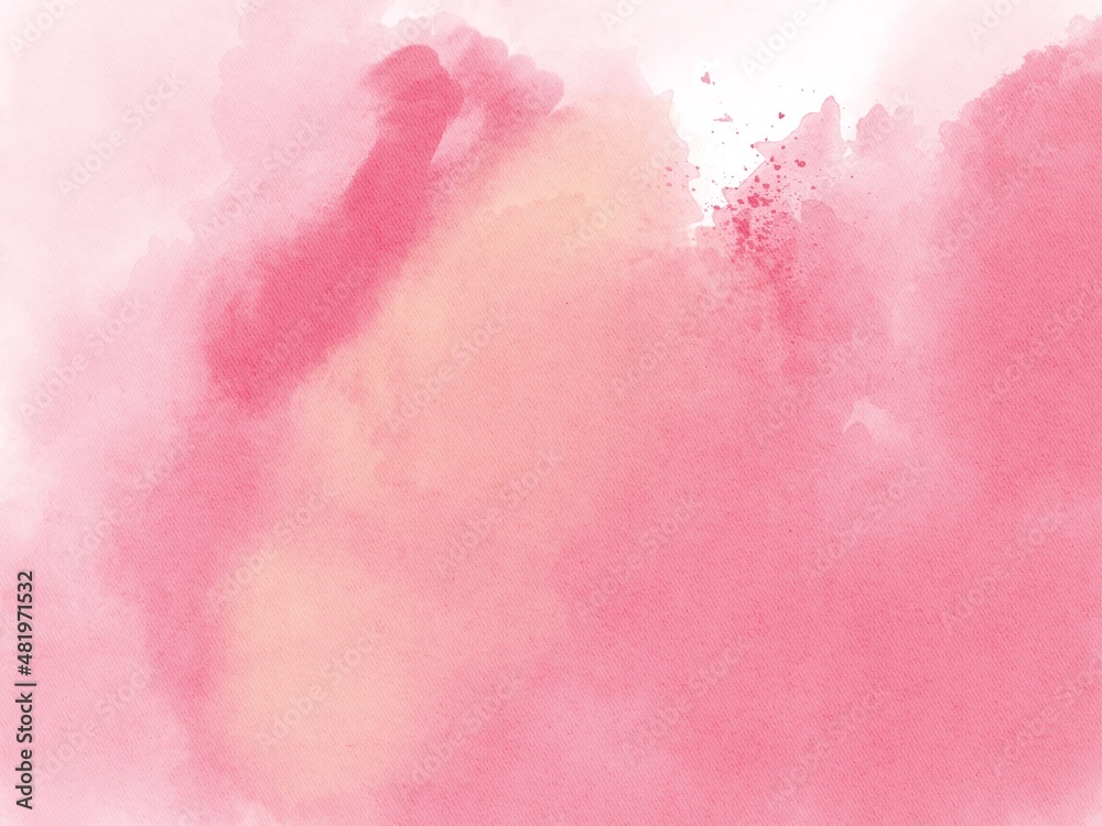 abstract watercolor hand painted pink background, minimalistic watercolor background in warm red tones with splashes, expressive handcrafted backdrop with watercolor paint stains, drops on white 