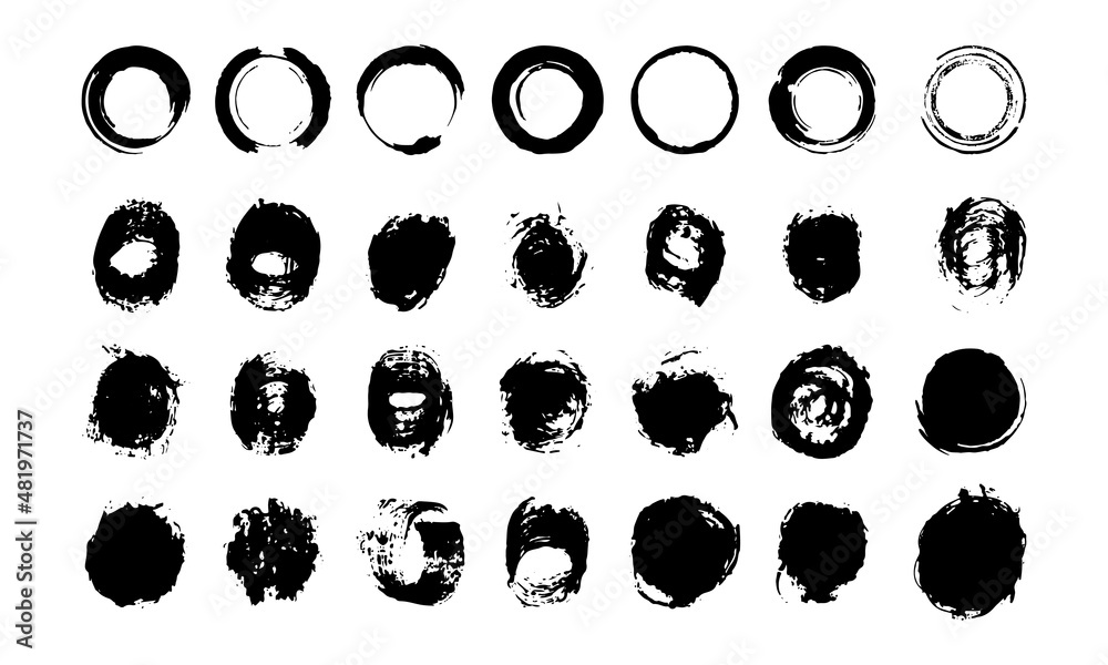 Set of Hand drawn ink grunge circles set. Design elements round frames ...