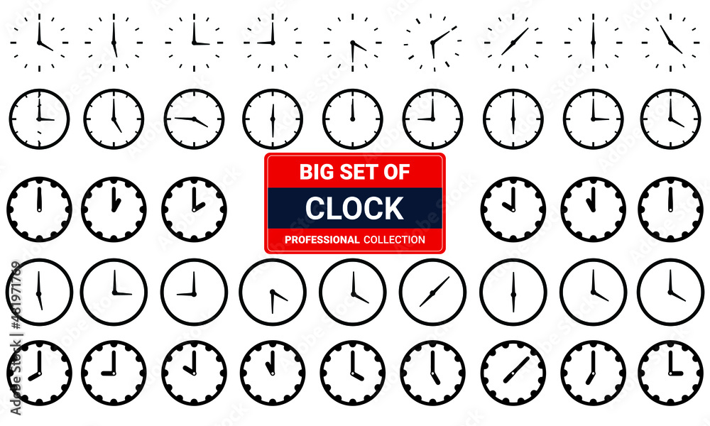 Big Set of clock collection silhouette black and white vector ...