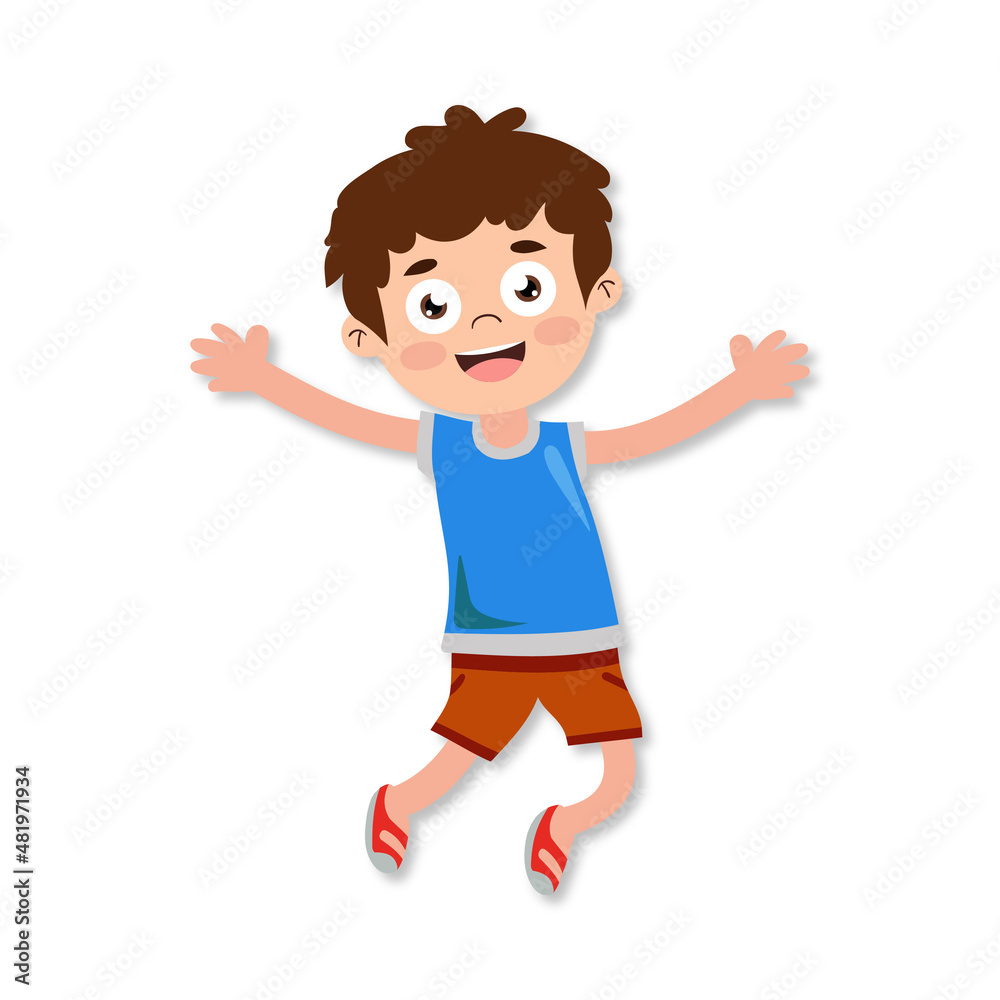 Cheerful happy boy child jumping with fun Cheerful happy boy child jumping with fun