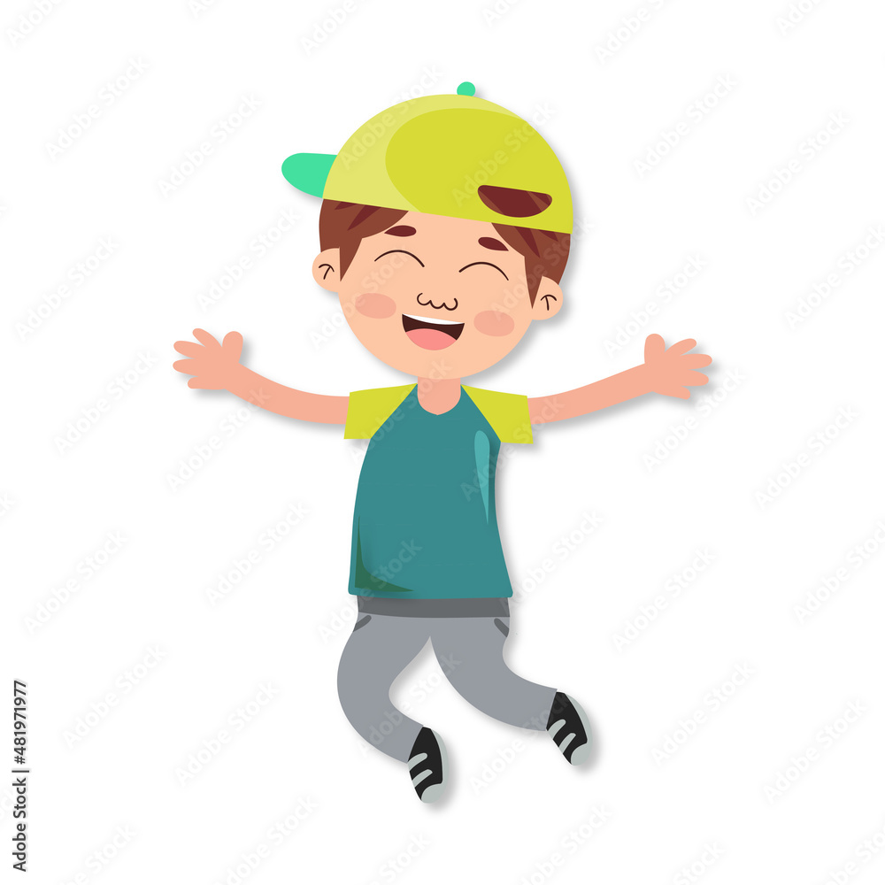 Cheerful happy boy child jumping with fun Cheerful happy boy child jumping with fun