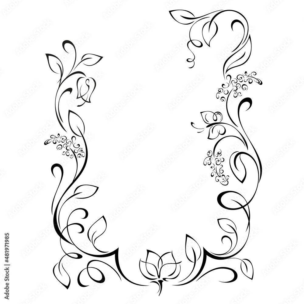 frame 123. decorative vertical frame with floral ornament, vignettes and one butterfly. graphic decor frame 123. decorative vertical frame with floral ornament, vignettes and one butterfly. graphic decor