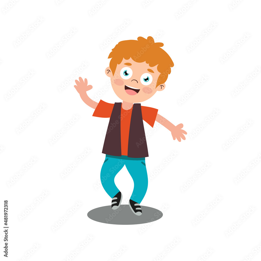 Cheerful happy boy child jumping with fun