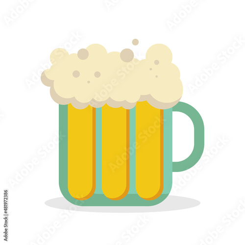 Flat isolated illustration of drinking beers. Two hands holding and clinking with glass and mug beer, cheers. Party celebration in a pub on white background.