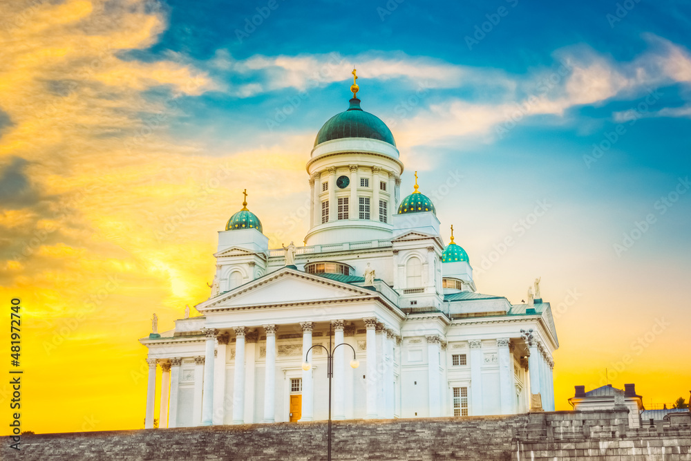 Helsinki Cathedral, Helsinki, Finland. Summer Sunset Evening.