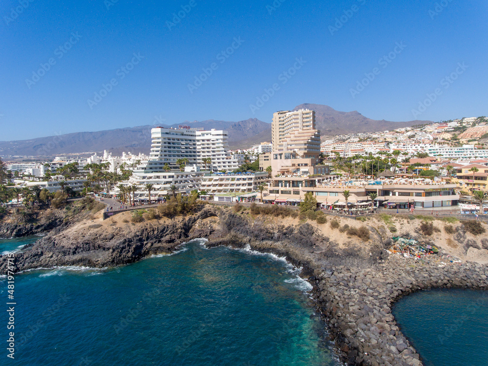 Playa del Bobo and Costa Adeje coastline in Tenerife, Canary Islands.