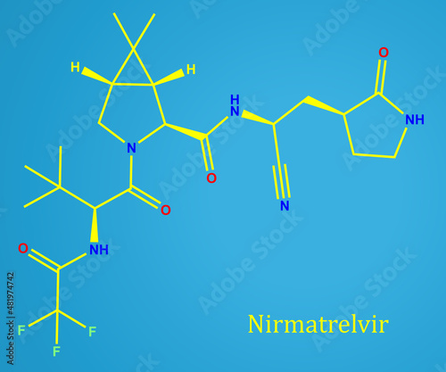 Nirmatrelvir is an antiviral medication developed by Pfizer which acts as an orally active 3C-like protease inhibitor. It is part of the nirmatrelvir/ritonavir combination photo