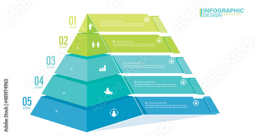 Fényképezés Pyramid infographic template with five elements stock illustration Pyramid, Pyra
