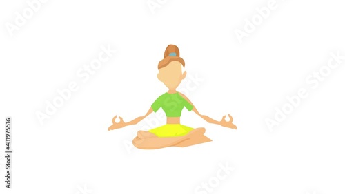 Girl in yoga pose icon animation best cartoon object on white background