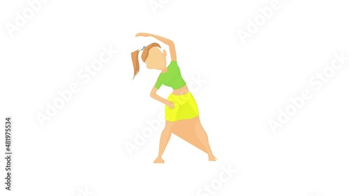 Girl doing exercises icon animation best cartoon object on white background