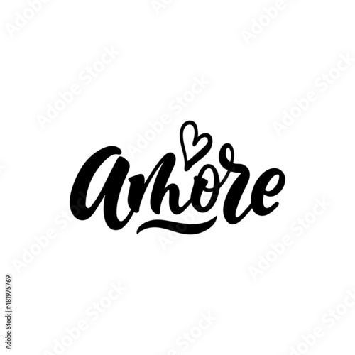 Amore handwritten text in Italian meaning Love. Valentine's day typography poster. Vector template for banner, postcard, greeting card, t-shirt, logo design, flyer, sticker. Modern brush calligraphy