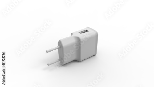 3D rendering of phone charger socket plug electrical charge jack. Isolated in studio background