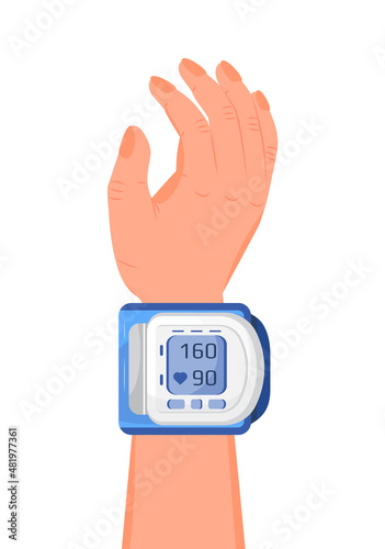 Hypertensive crisis and sphygmomanometer vector. Hypotension and hypertension disease treatment.