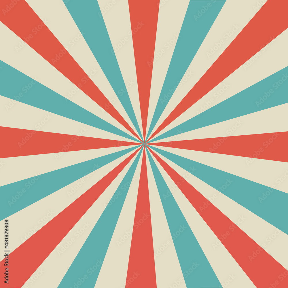 Blue and red rays on a light background. Circus background. Vector illustration