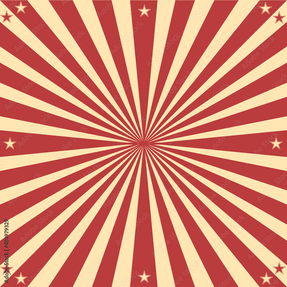 Fototapeta premium Red rays on a light background. Circus background. Vector illustration