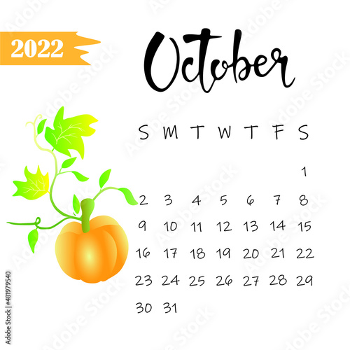 calendar of october with pumpkin