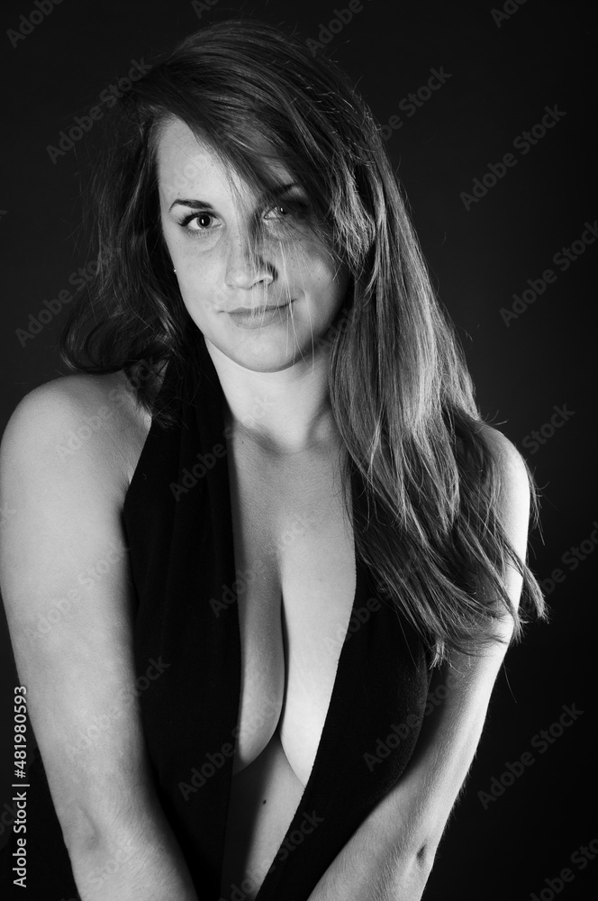 beautiful young brunette girl in a blouse with a deep neckline posing close-up portrait
beautiful young brunette girl in a blouse with a deep neckline posing close-up portrait
