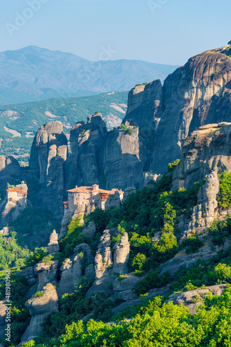 beautiful complex of Meteora monasteries built on rocks  Thessaly  Greece