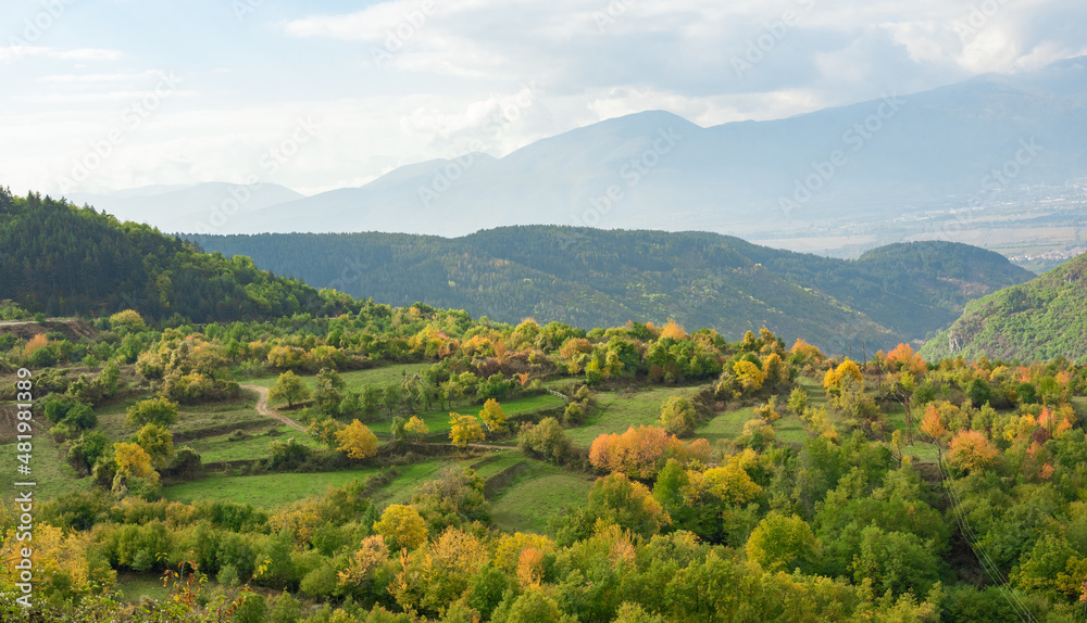 Fototapeta premium View of the valley in the Rhodope Mountains from the village of Kovachevitsa