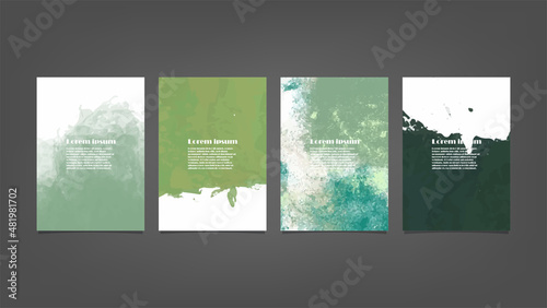 Set of green vector watercolor backgrounds for poster, brochure or flyer, Bundle of watercolor posters, flyers or cards. Banner template.