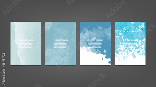 Set of blue vector watercolor backgrounds for poster, brochure or flyer, Bundle of watercolor posters, flyers or cards. Banner template.