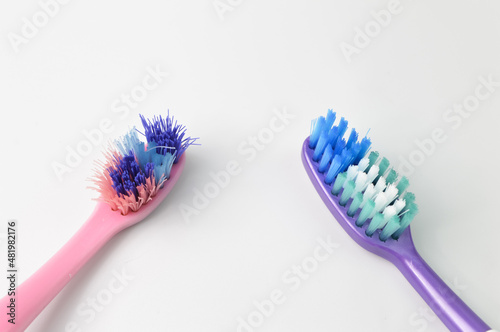 View of toothbrush isolated on a white background.