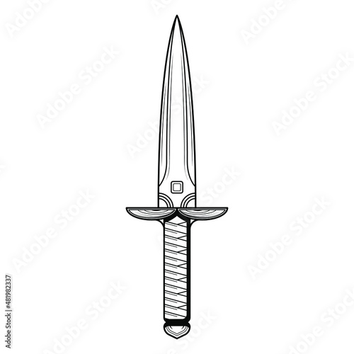 Abstract Black Simple Line Metal Sword Knife Dagger Blade Weapon Doodle Outline Element Vector Design Style Sketch Isolated On White Background Illustration For War, Battle